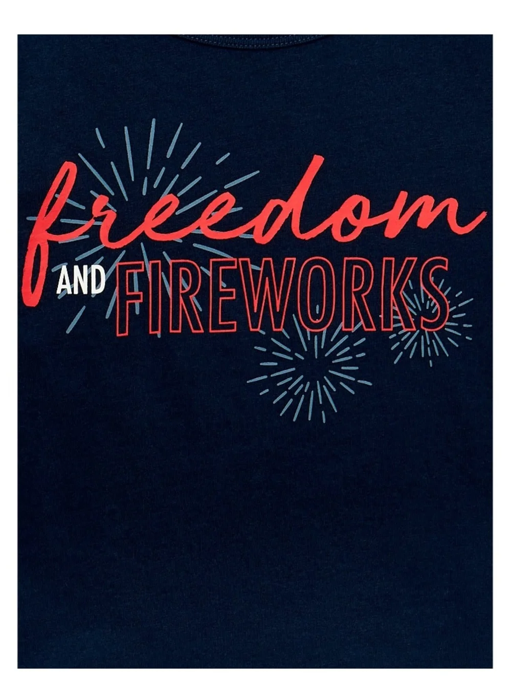 Celebrate It Navy Tee with Red and White 'Freedom and Fireworks' Graphic